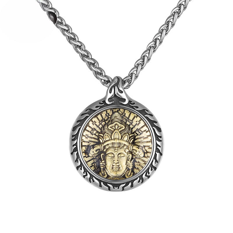 Steel Necklace – Statement Zodiac Buddha Pendant