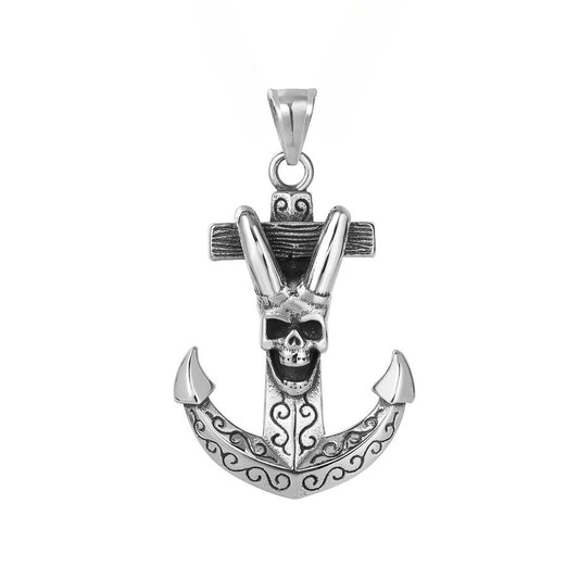 Halloween Longhorn Skeleton Boat Anchor Titanium Steel Pendant for Men