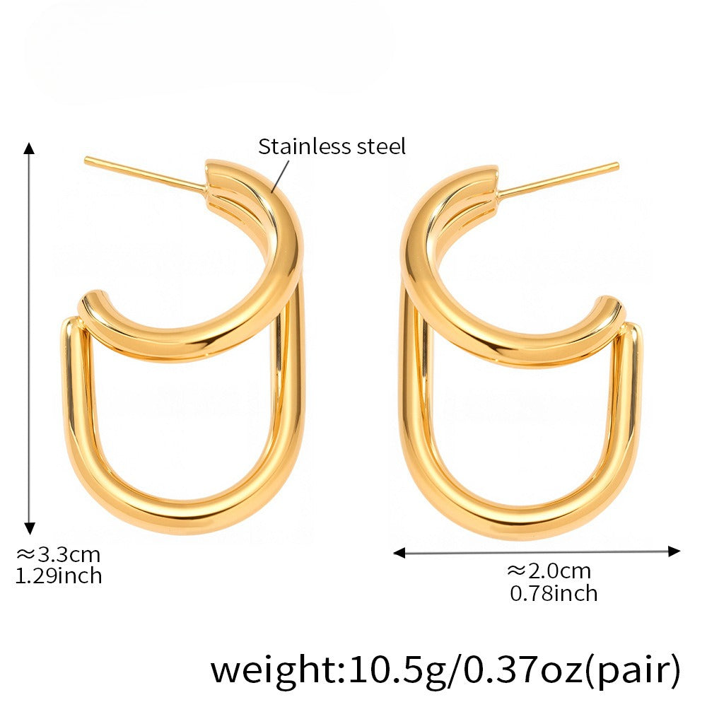 Planderful Ladies Genie Double Layer C Shaped Earrings 18K