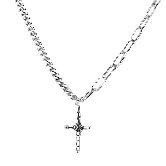 Planderful Stainless Steel Cross Necklace for Unisex Punk Rock Fans, Heavy Metal Statement Pendant