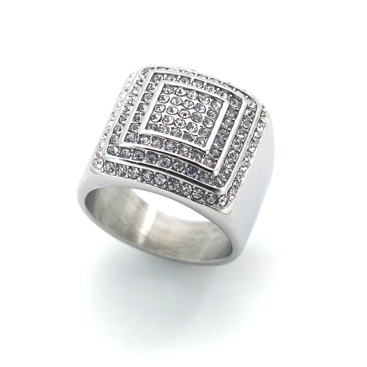 Planderful Titanium Zircon Four Layer Ring For Men And Unisex Luxury Hip Hop Style