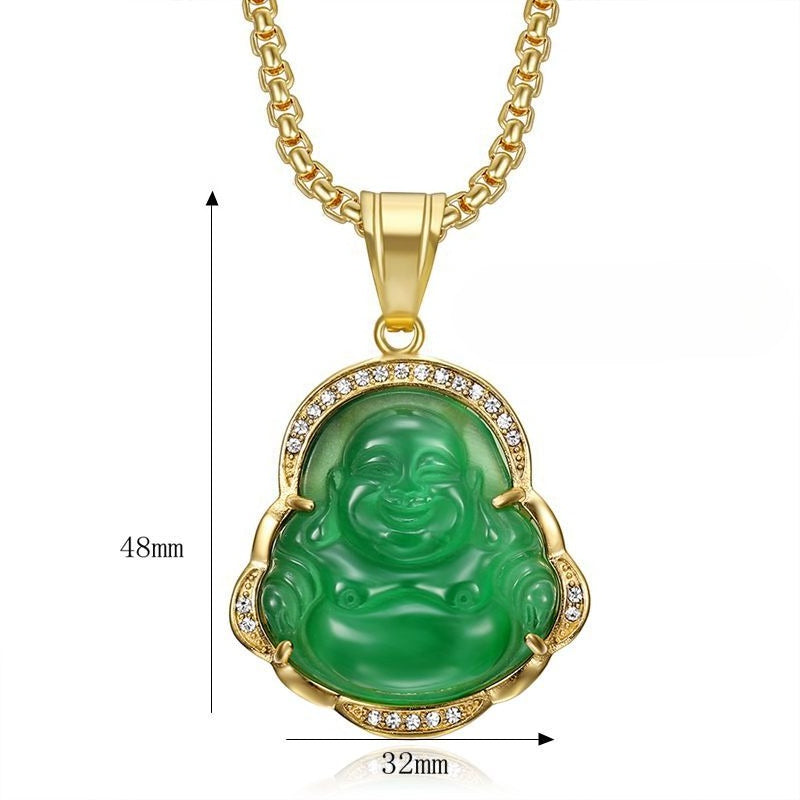 Planderful Maitreya Buddha Pendant Necklace Stainless Steel Gold Plated Zircon Opal Hip Hop Style For Men Women