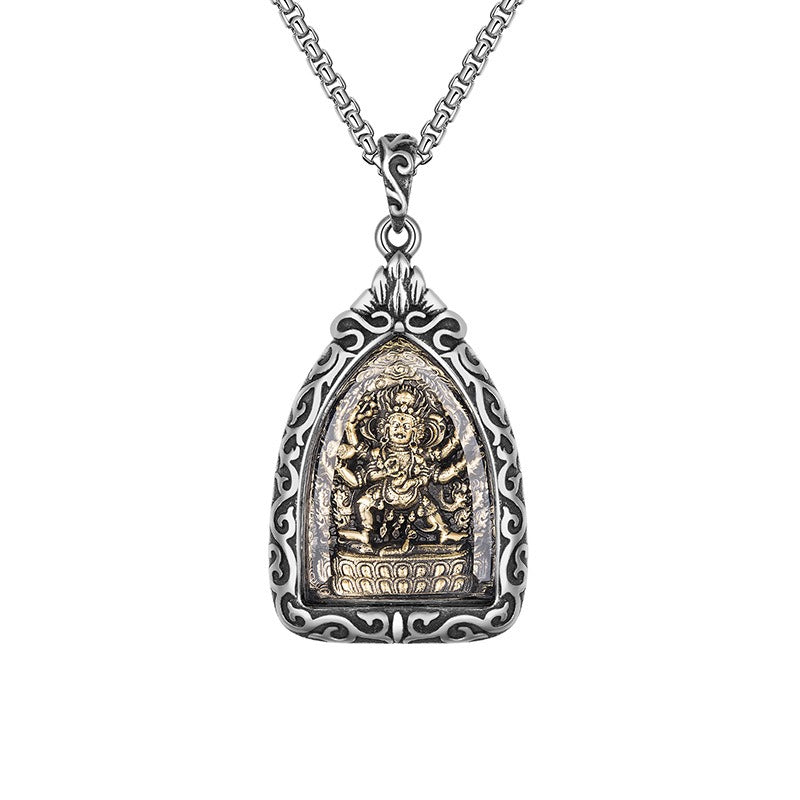 Steel Necklace - Vintage Guardian Gods Zodiac Buddha Stainless Steel Retro Design Everyday Wear