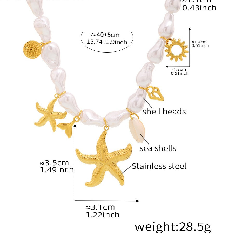 Planderful Clavicle Necklace Baroque Starfish Ocean Women