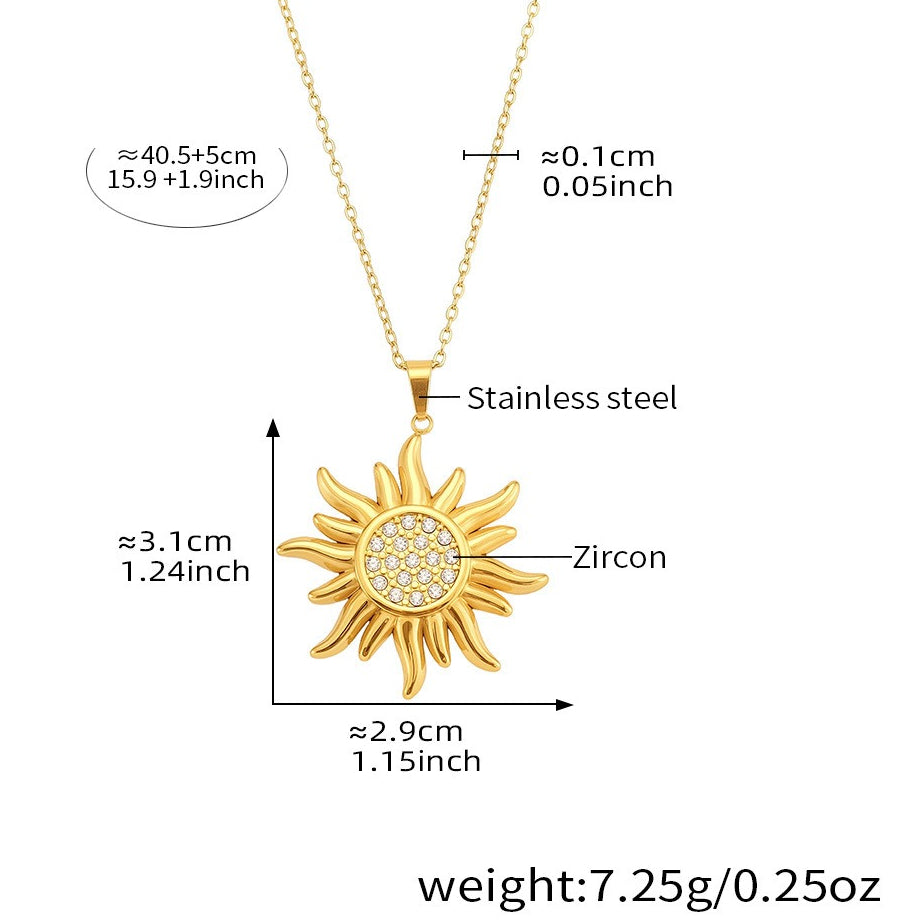 Planderful Premium Zircon Sun Pendant Necklace For Women