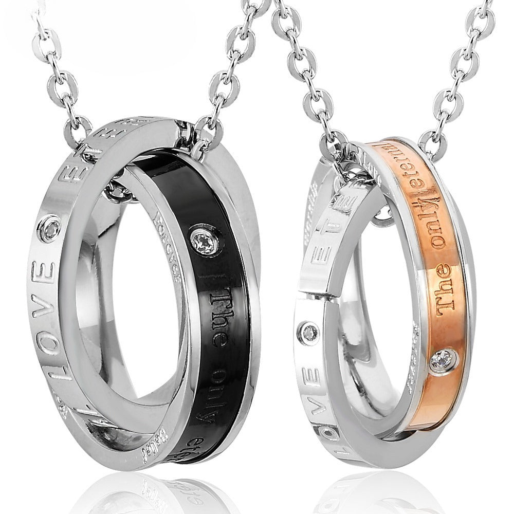 Planderful Titanium Steel Couple Necklace Double Ring Unisex