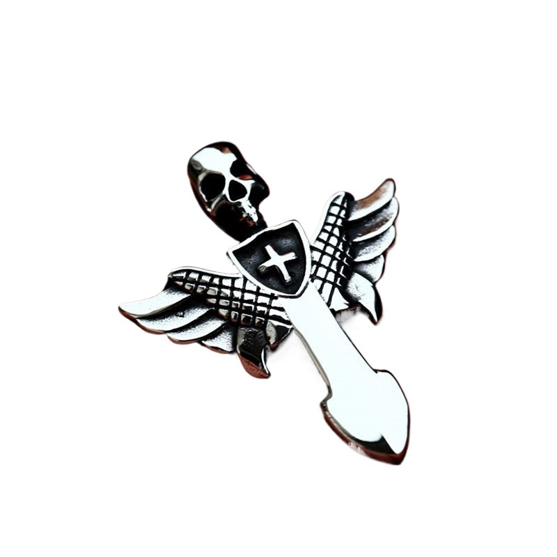 Retro Punk Hip Hop Skull Pendant in Titanium Steel - Cross Wing Design for Men