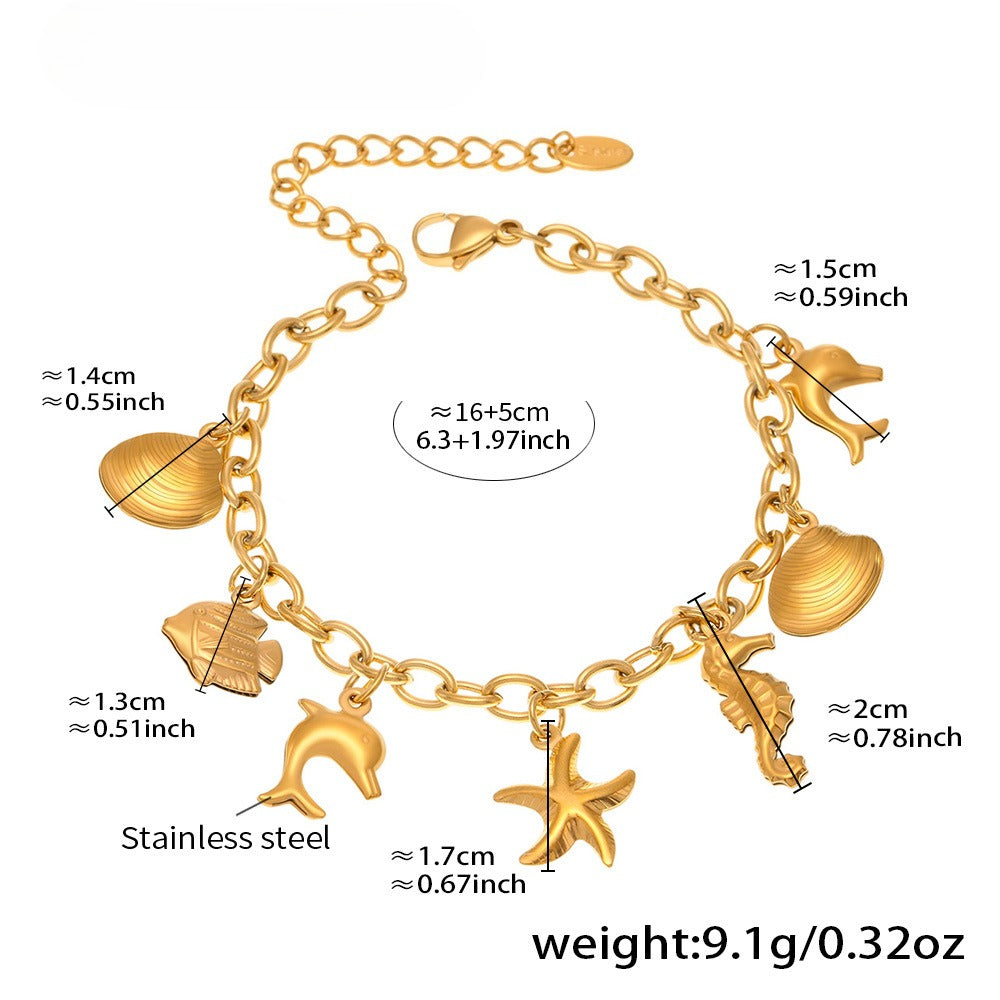 Planderful Dolphin Starfish Anklet For Her Gold Plated
