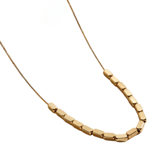 European-Inspired 14K Gold Square Necklace with a Chic Twist for Women