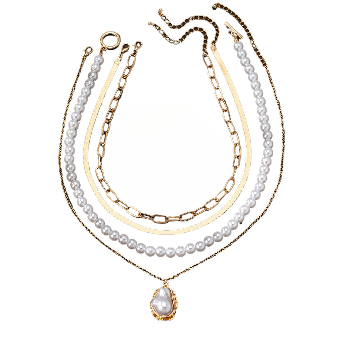 Planderful Vienna Verve Necklace Set – Elegant Retro Metal Design with Special-Shaped Artificial Pearls