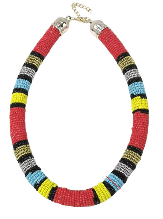 African Style Beaded Necklace Set with Earrings