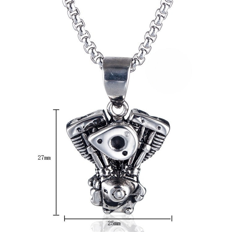 Planderful Stainless Steel Motorcycle Engine Pendant Necklace Bold Unisex For Men Durable Fashion