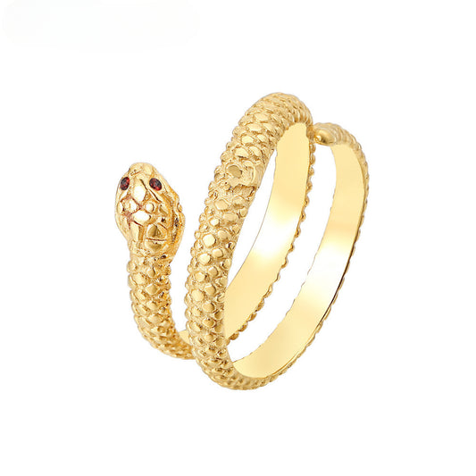 Red Eye Zircon Golden Python Snake Titanium Steel Ring for Men