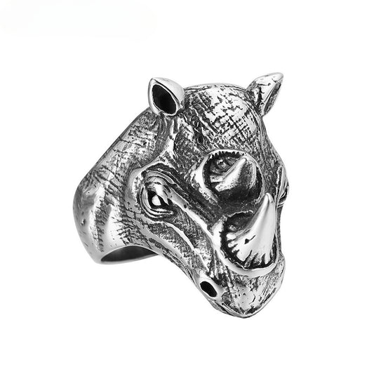 Vintage Rhino Head Titanium Steel Ring for Men