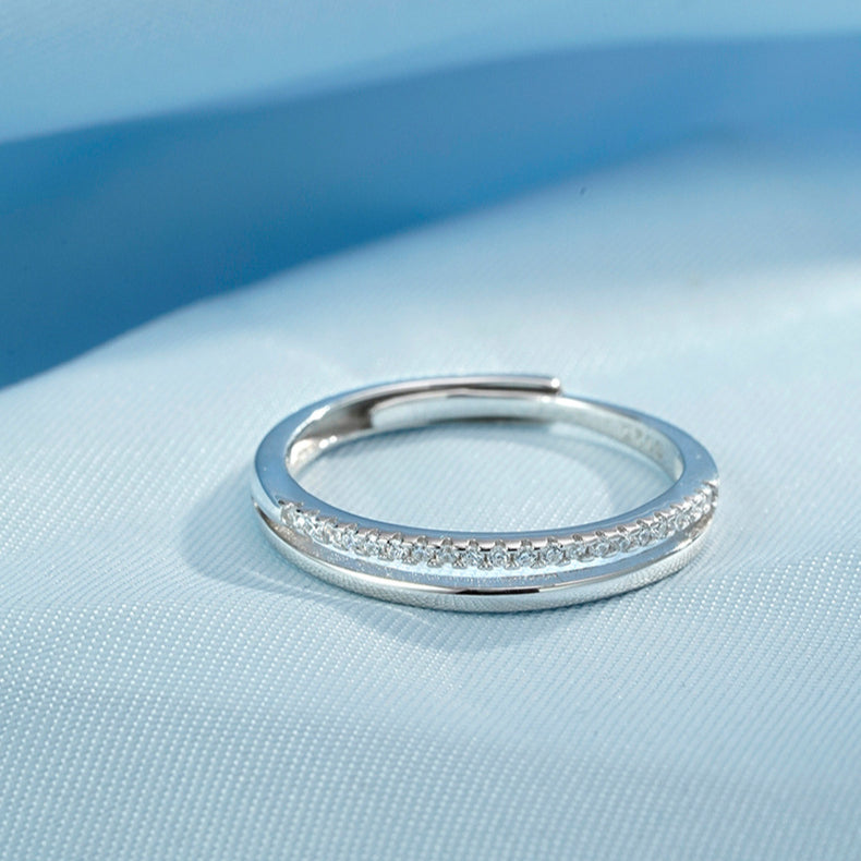 Korean Version S925 Silver Ring Double Layer Zircon Adjustable Ring