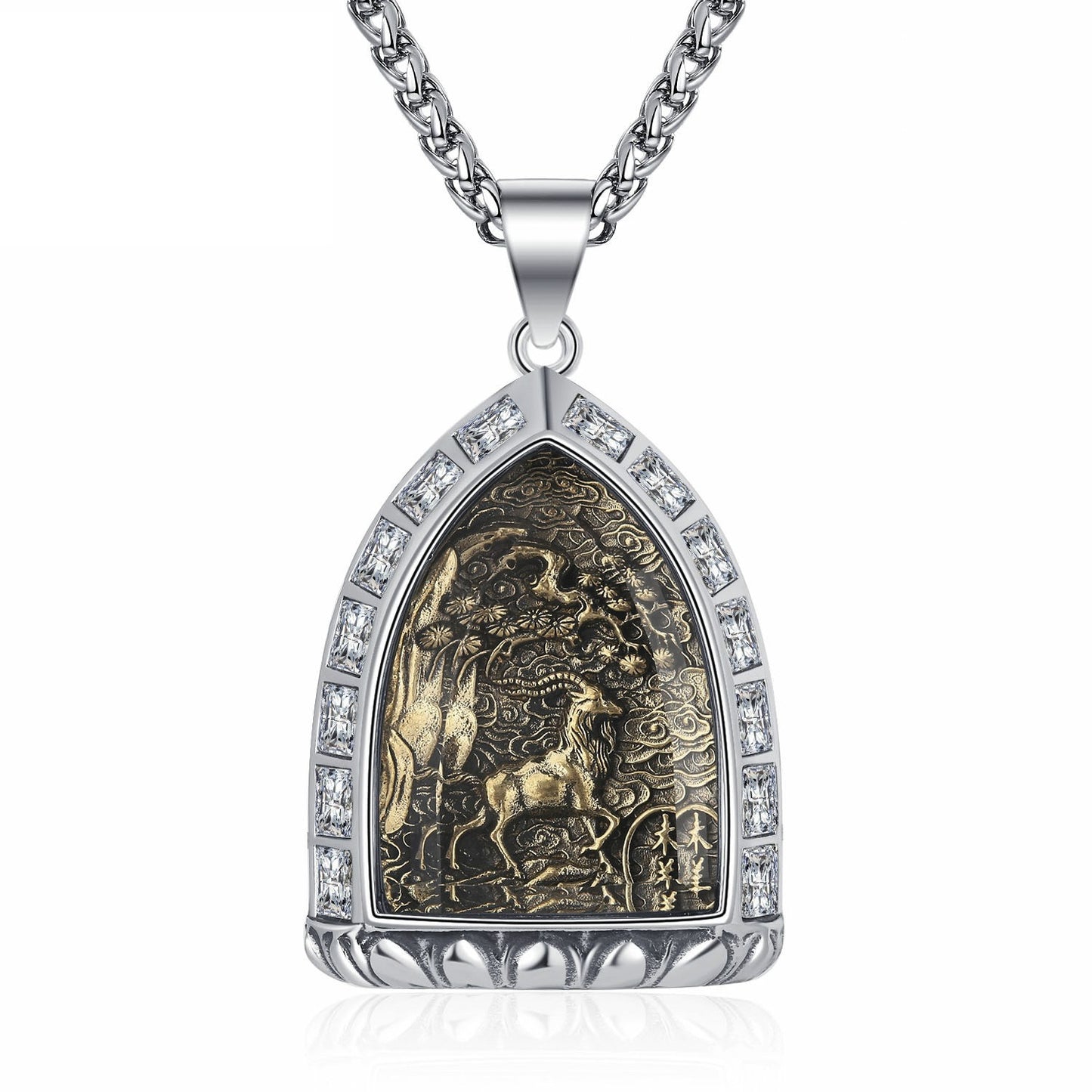 Zircon Necklace – Vintage Zodiac Buddha Pendant for Men Stainless Steel by Planderful