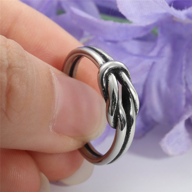 Retro Titanium Steel Hollow Rope Knot Ring for Men and Women - Trendy Stainless Steel Accessory 24079