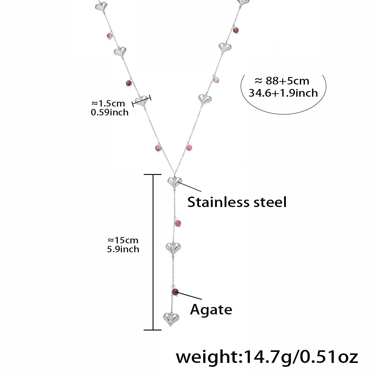 Planderful Stainless Steel Agate Y Necklace Women Chic