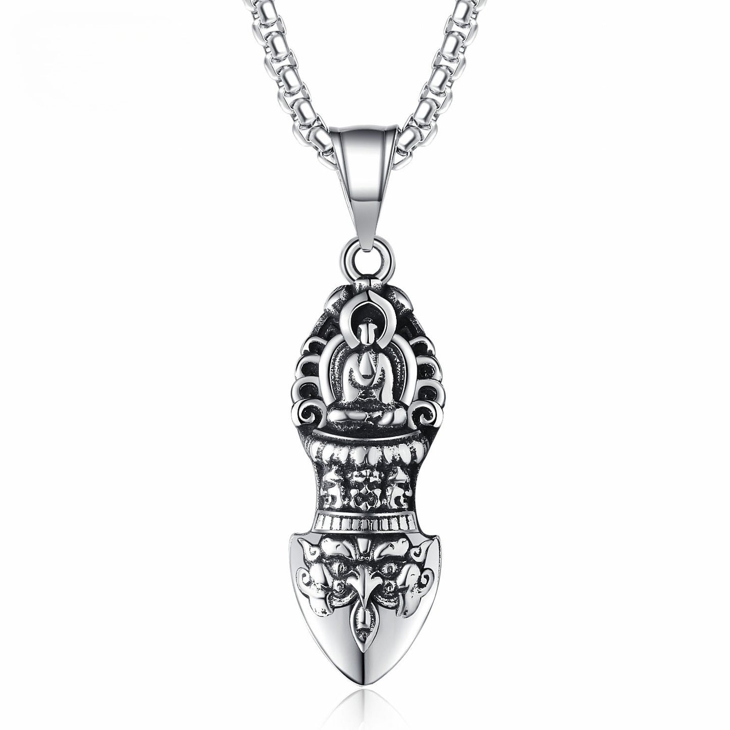 Steel Necklace - Vintage Vajra Pendant Ethnic Double-Headed Design For Everyday Wear