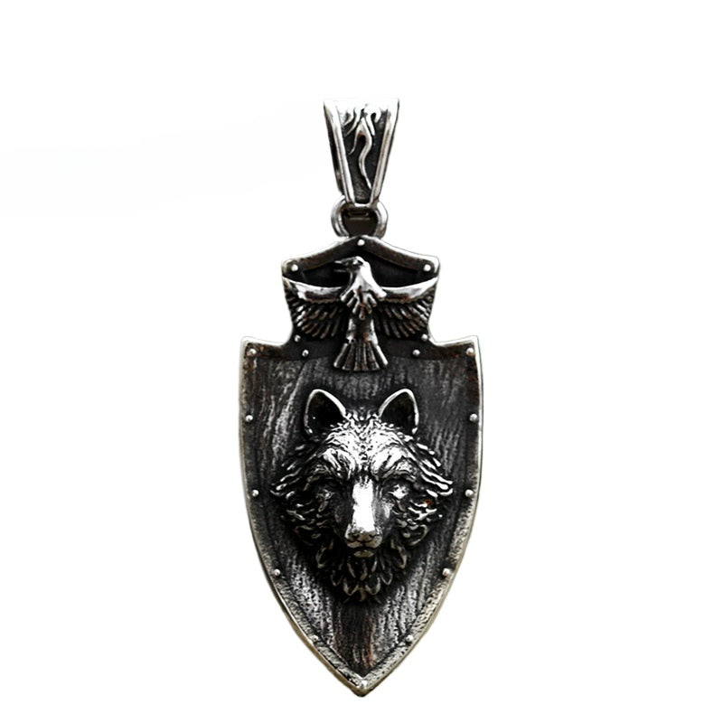 Retro Eagle Shield Pendant - Men's Titanium Steel Jewelry with Stainless Steel Wolf Head Design