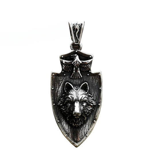 Retro Eagle Shield Pendant - Men's Titanium Steel Jewelry with Stainless Steel Wolf Head Design