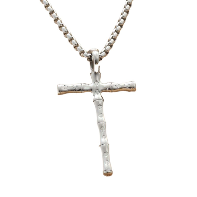 Titanium Steel Bamboo Knot Cross Pendant Necklace - Trendy Punk Style for Men