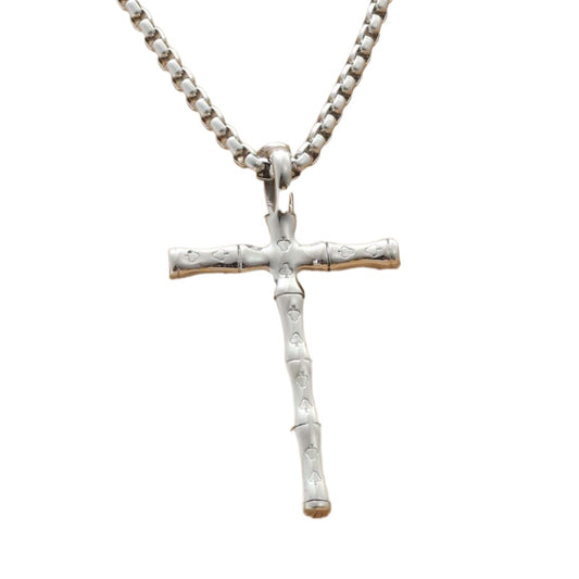 Titanium Steel Bamboo Knot Cross Pendant Necklace - Trendy Punk Style for Men