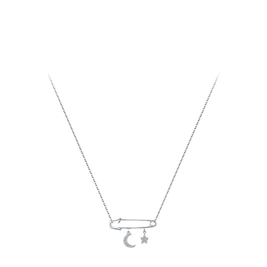 Everyday Genie Sterling Silver Star Moon Necklace with Zircon Gem