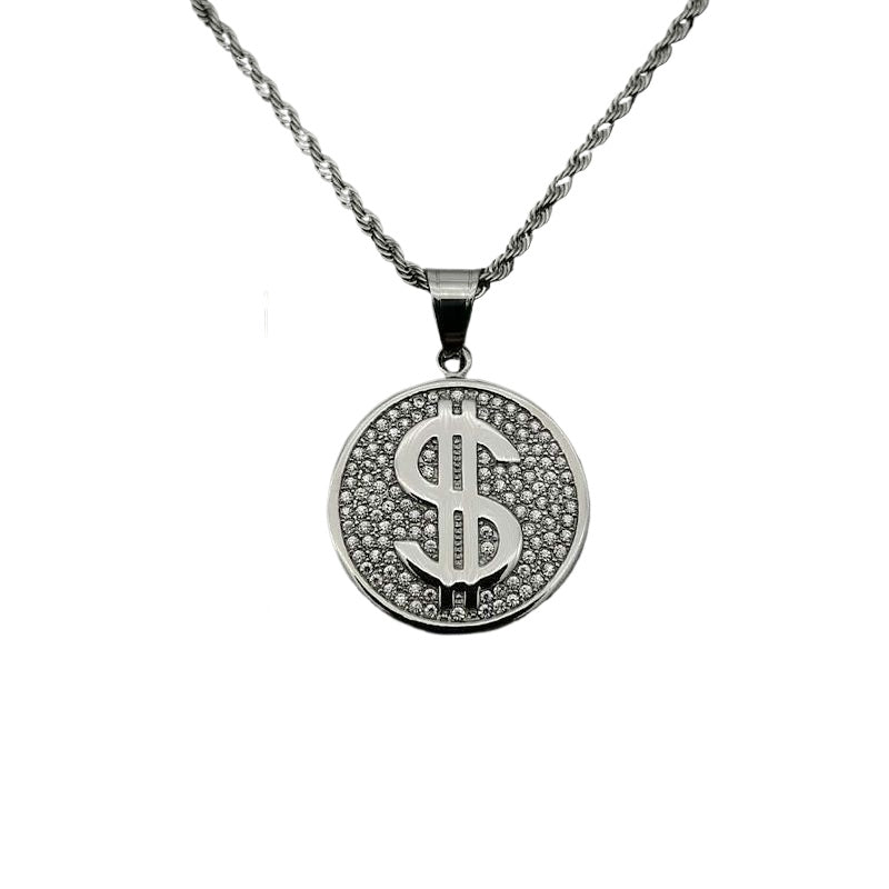 Steel Necklace – Statement Hip Hop Dollar Pendant Gold Plated Steel Everyday Genie Collection