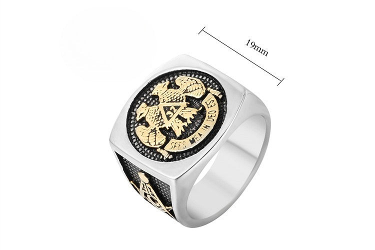 Planderful Freemason Ring 32 Eagle Titanium Steel Unisex Retro Statement Jewelry for Men and Women