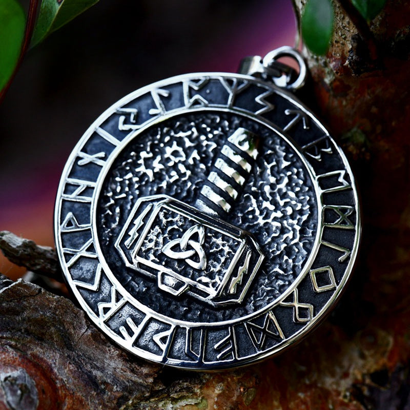 Planderful Everyday Genie Titanium Steel Viking Pendant with Odin Thor's Hammer Design for Men