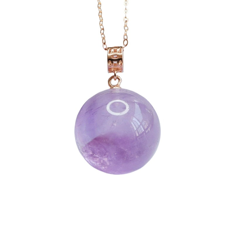 Amethyst Round Silver Pendant — No Chain