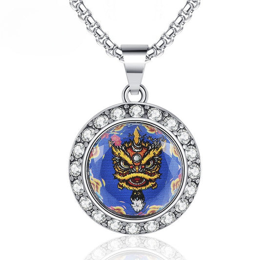 Zircon Necklace - Vintage Ethnic Lion Pendant In Titanium Steel For Everyday Wear