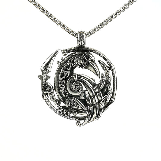 Nordic Retro Men's Stainless Steel Viking Crow Pendant