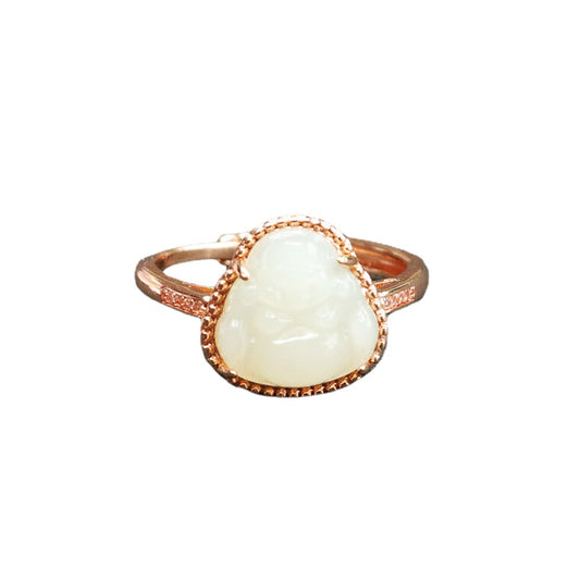 Serenity Collection: Natural Hotan Jade White Buddha Ring