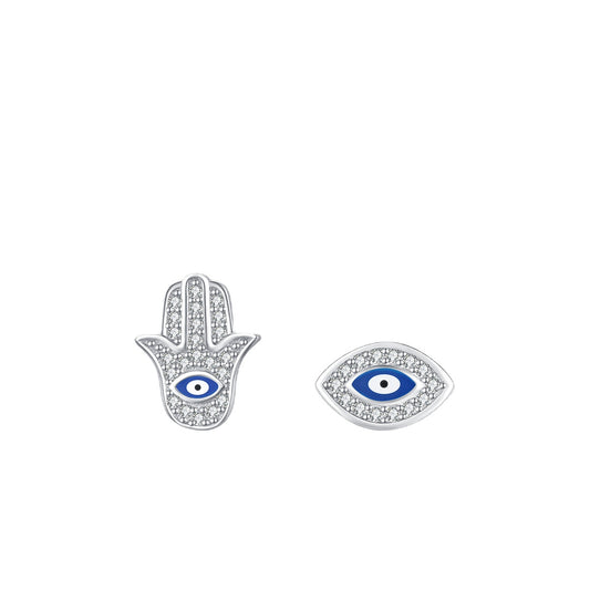 Luxurious S925 Sterling Silver Devil's Eye Earrings with Micro-Inlay Fatima's Hand