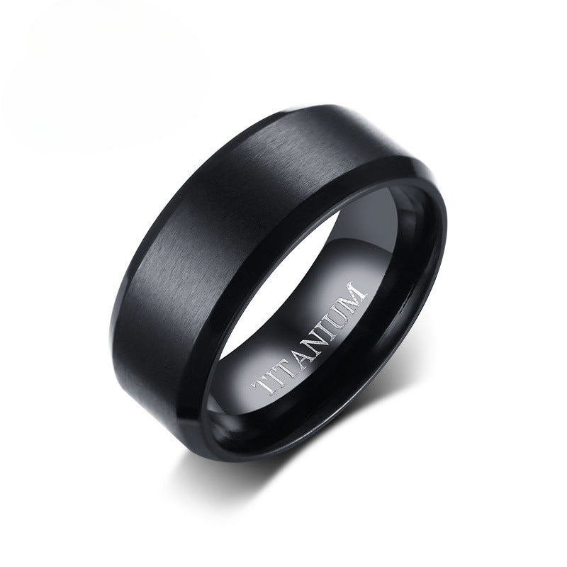 Face Width 8MM Brushed Titanium Ring Simple Black Wholesale