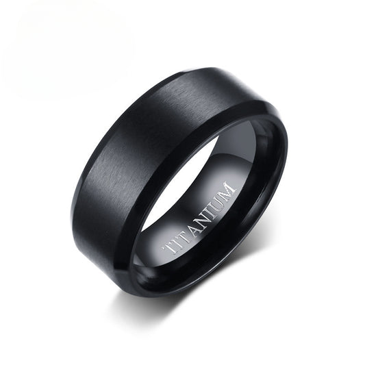 Face Width 8MM Brushed Titanium Ring Simple Black Wholesale