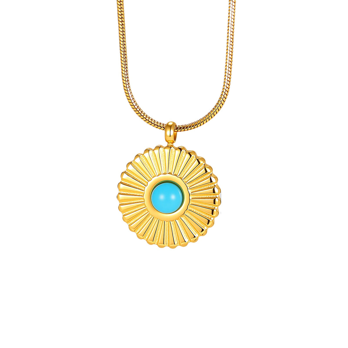 Ladies Gold Turquoise Sun Hexagram Necklace – Stainless Steel Bohemian