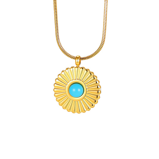 Ladies Gold Turquoise Sun Hexagram Necklace – Stainless Steel Bohemian
