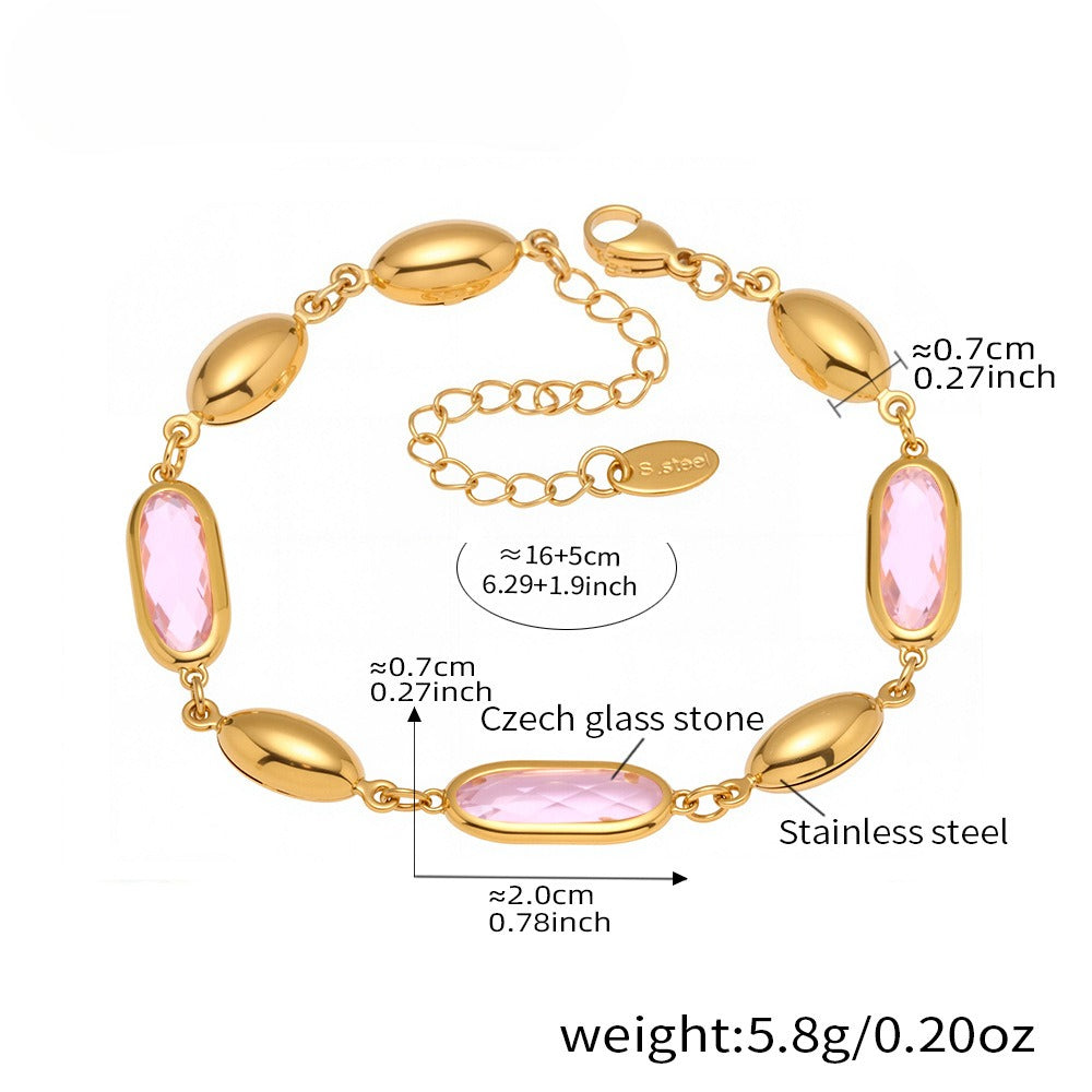 Planderful Oval Czech Glass Stone Bracelet Premium For Women