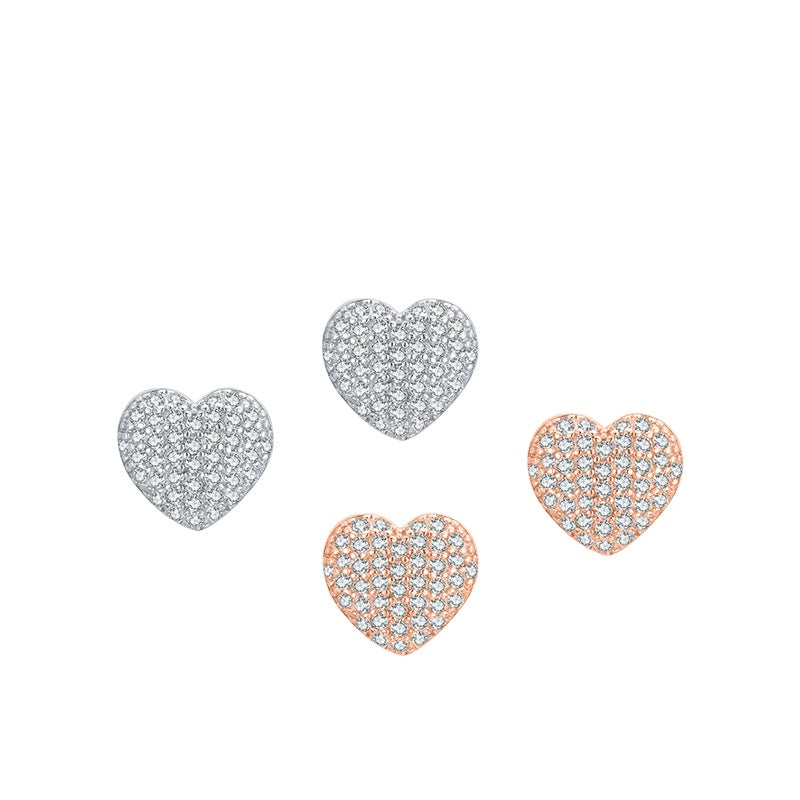Sterling Silver Korean Fashion Heart Earrings with Micro Inlaid Zircon