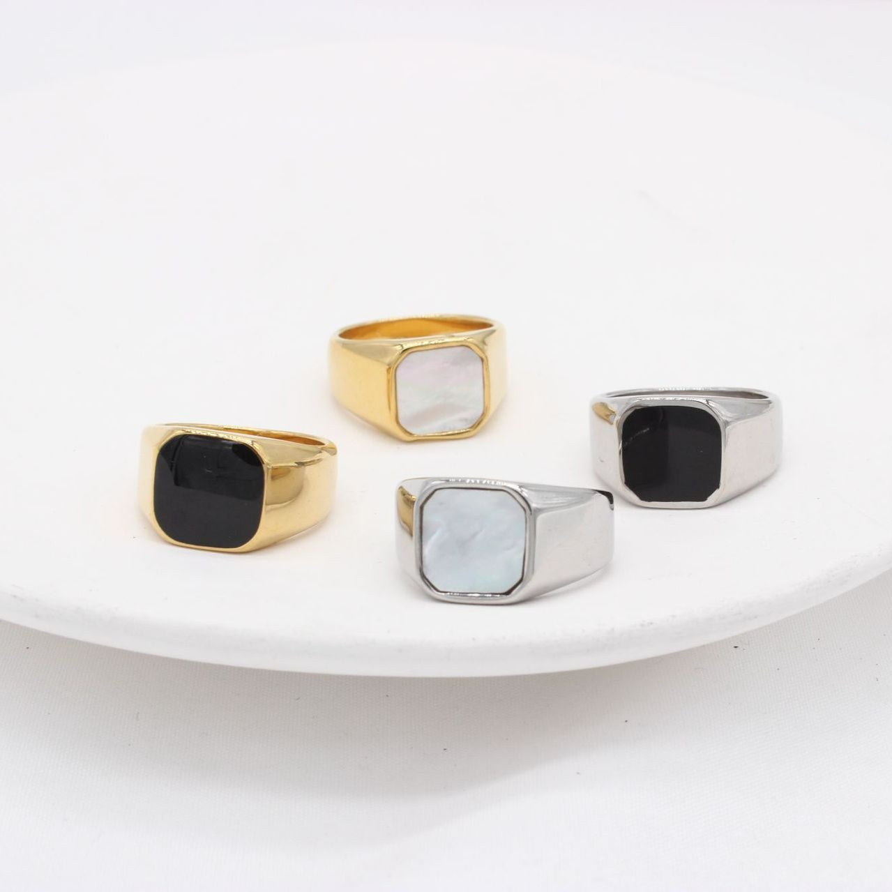 Planderful Square Shell Titanium Steel Ring Unisex Fashion Jewelry For Men And Women Durable Statement