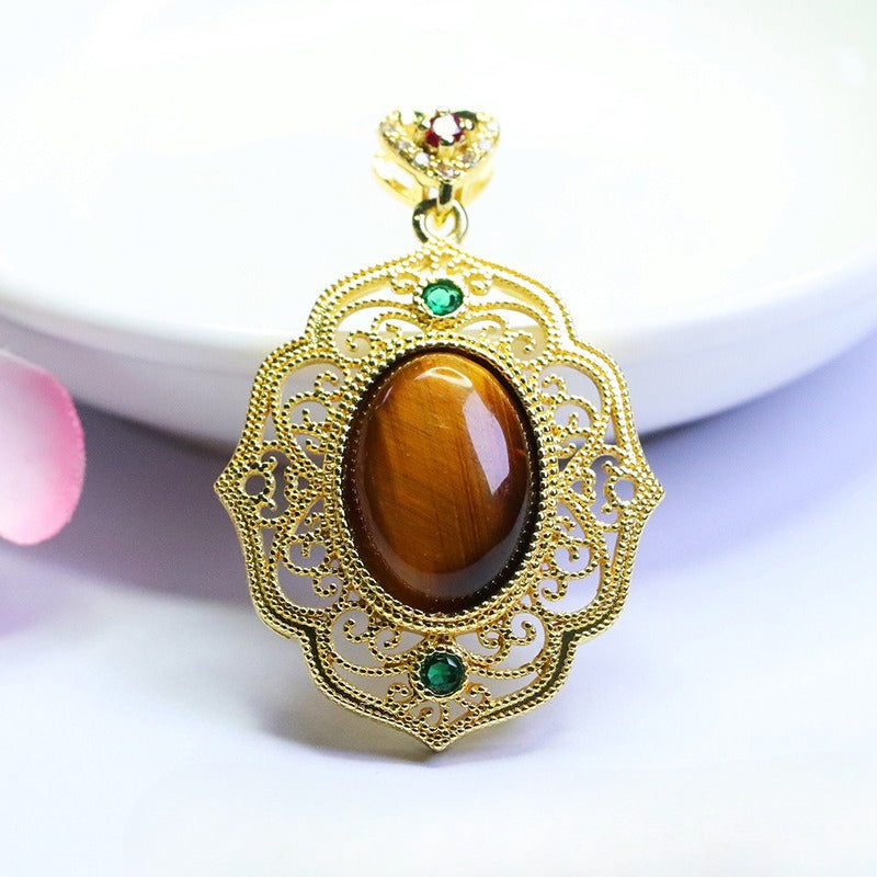 Yellow Tiger Eye Openwork Petal Pendant — No Chain
