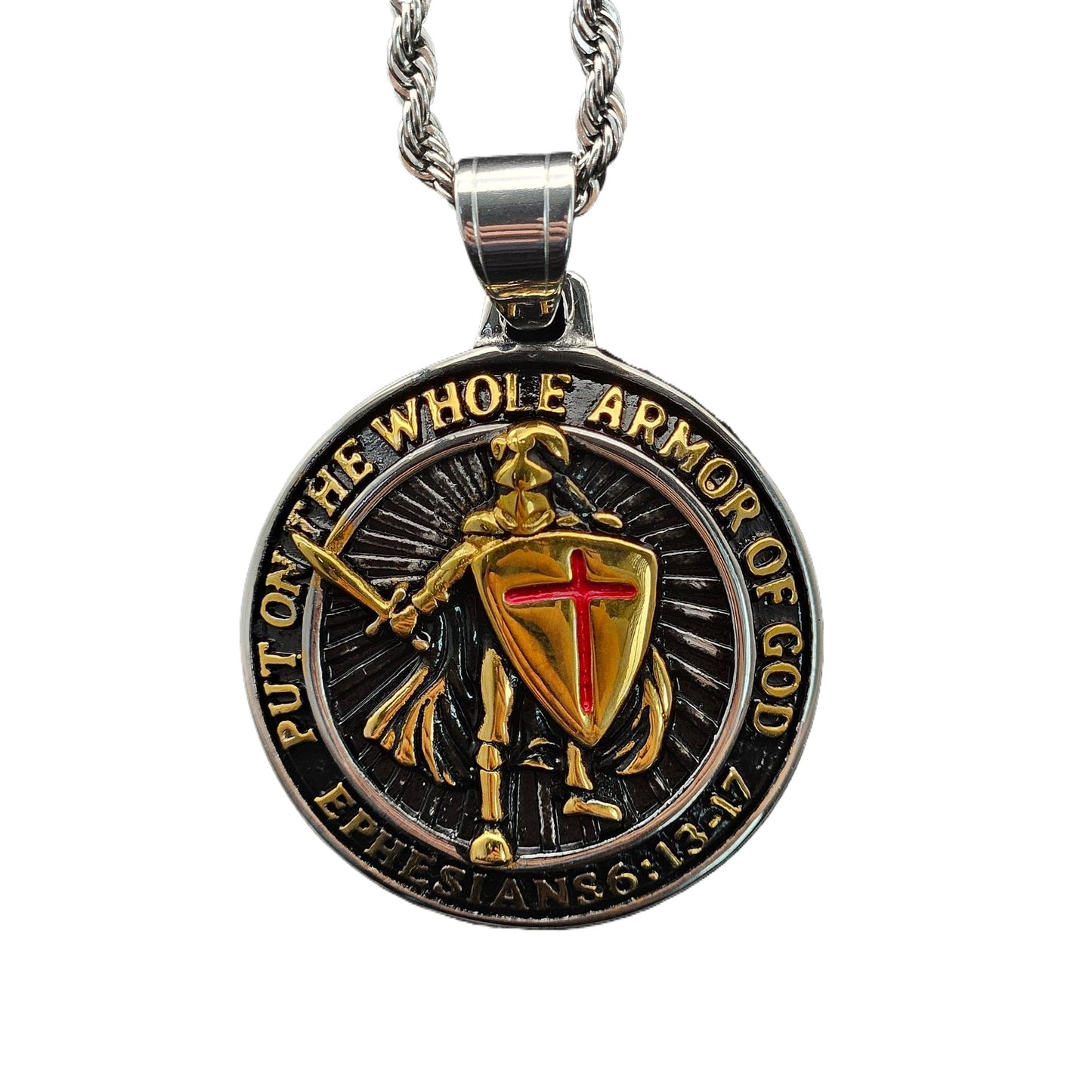Planderful Red Cross Shield Templar Necklace Titanium Steel Gold Plated Epoxy Pendant Unisex Protection Statement