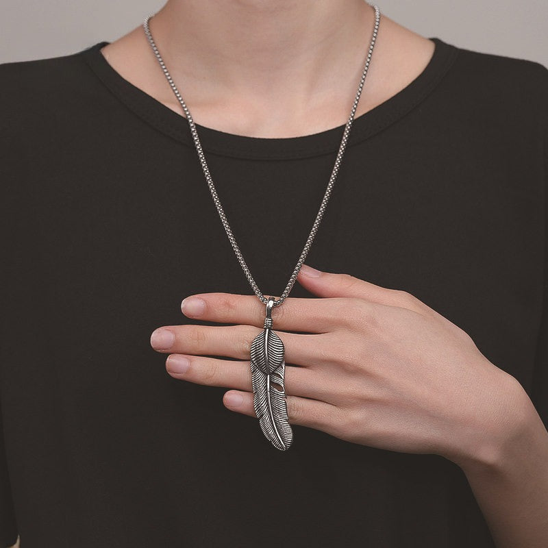 Stainless Steel Necklace – Vintage Feather Pendant With European And American Vintage Style Planderful