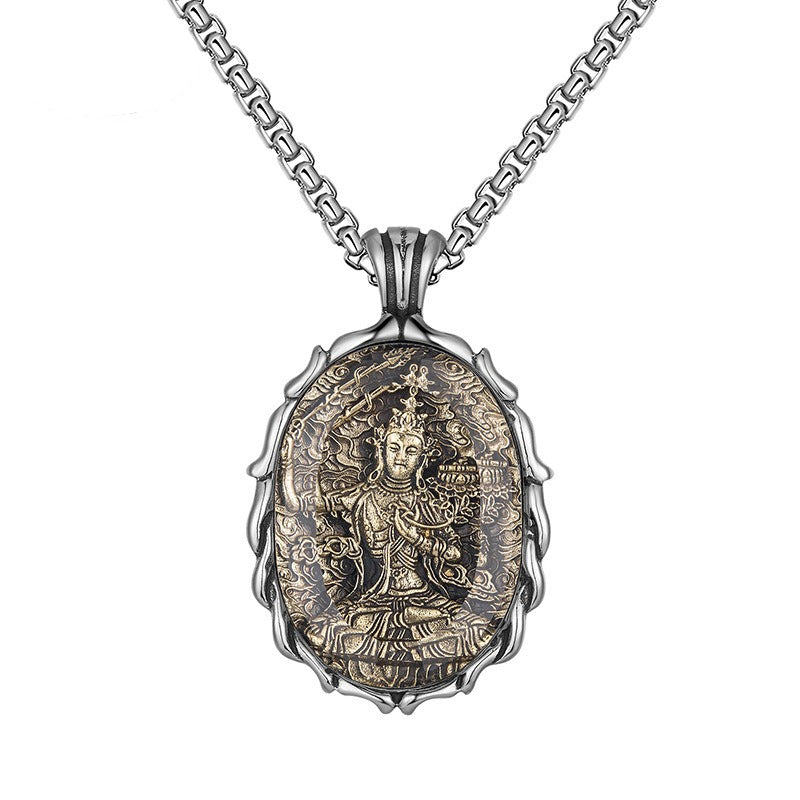 Titanium Steel Necklace – Vintage Buddha Talisman Necklace