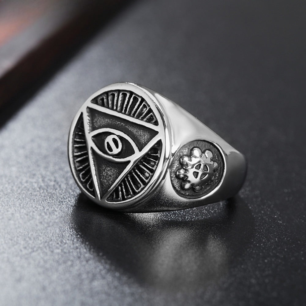 Freemasonry Triangle Eye Ring Unisex Titanium Steel Protection Symbol Planderful For Men And Women