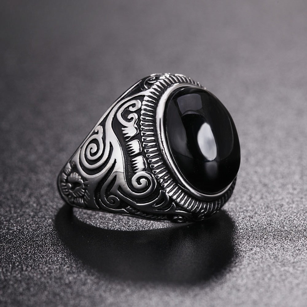 Planderful Sapphire Ring Unisex Vintage Pattern Titanium Steel Protection Statement For Men And Women
