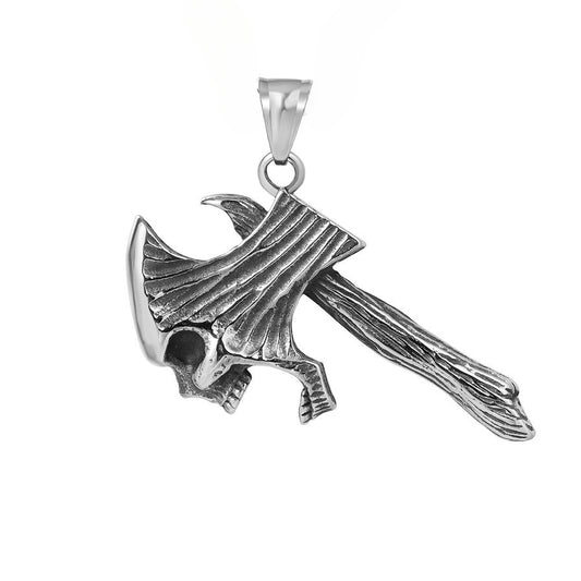 Halloween Skeleton Battle Axe Titanium Steel Pendant for Men